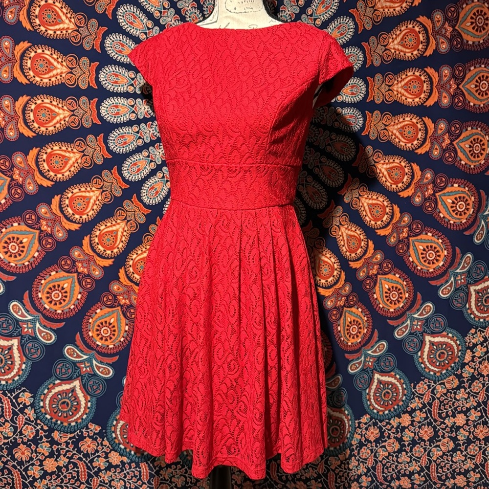 Dress Barn Red Lace Fit-and-Flare Dress